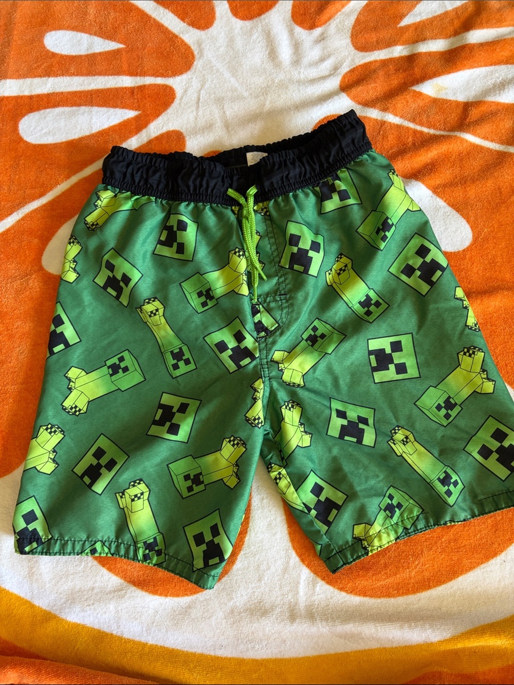 Minecraft Swim Trunks Green Creeper Print Kids w/Elastic Waist